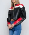 Women Cropped Cafe Racer Leather Jacket Side Look