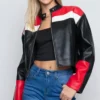 Women Cropped Cafe Racer Leather Jacket on Sale