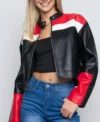 Women Cropped Cafe Racer Leather Jacket on Sale