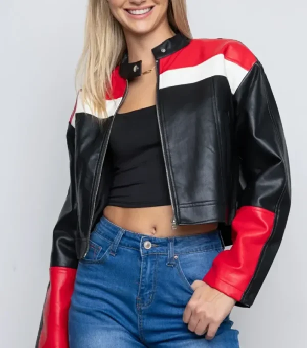 Women Cropped Cafe Racer Leather Jacket on Sale