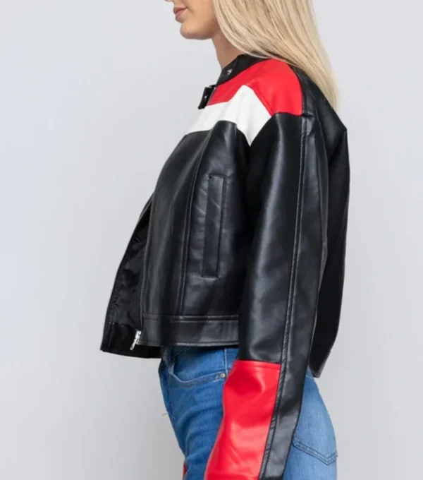 Women Cropped Cafe Racer Leather Jacket on Sales