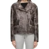 Women Distressed Biker Style Leather Jacket