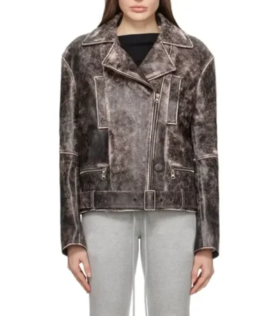 Women Distressed Biker Style Leather Jacket