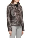 Women Distressed Biker Style Leather Jacket Side Look