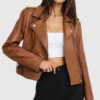 Women Motorcycle Style Brown Leather Jacket