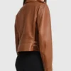 Women Motorcycle Style Brown Leather Jacket Back