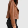 Women Motorcycle Style Brown Leather Jacket on Sale