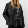 Women Oversized Black Leather Biker Jacket