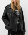 Women Oversized Black Leather Biker Jacket