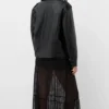 Women Oversized Black Leather Biker Jacket Back