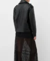 Women Oversized Black Leather Biker Jacket Back