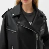 Women Oversized Black Leather Biker Jacket on Sale
