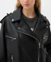 Women Oversized Black Leather Biker Jacket on Sale