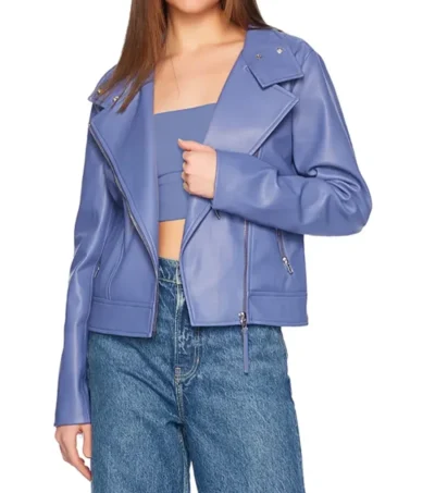 Women Purple Leather Zipper Jacket