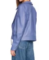 Women Purple Leather Zipper Jacket Back