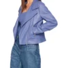 Women Purple Leather Zipper Jacket Side Look