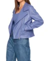Women Purple Leather Zipper Jacket Side Look