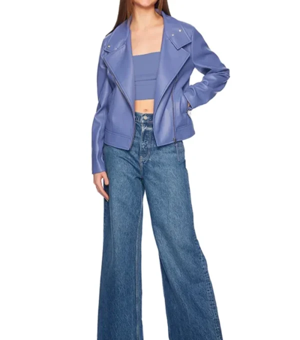 Women Purple Leather Zipper Jacket on Sale