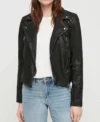 Women Quilted black leather jacket