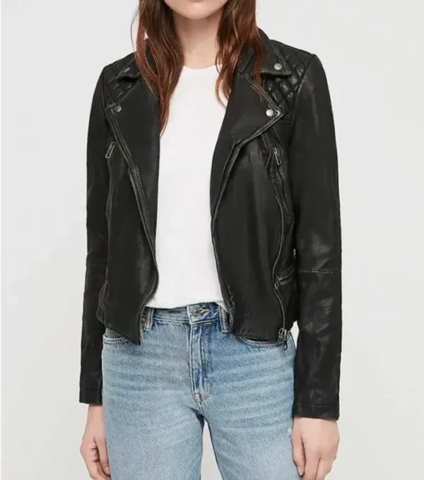 Women Quilted black leather jacket
