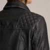 Women Quilted black leather jacket Back