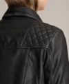 Women Quilted black leather jacket Back