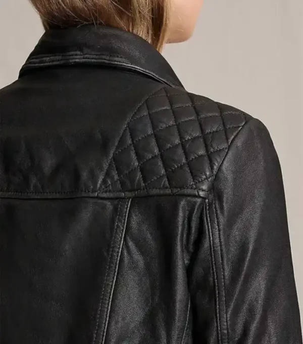 Women Quilted black leather jacket Back