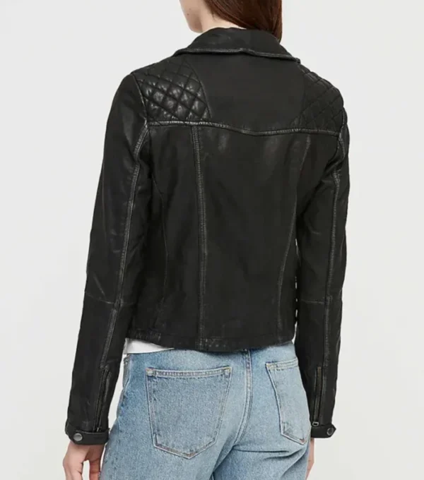 Women Quilted black leather jacket Backs