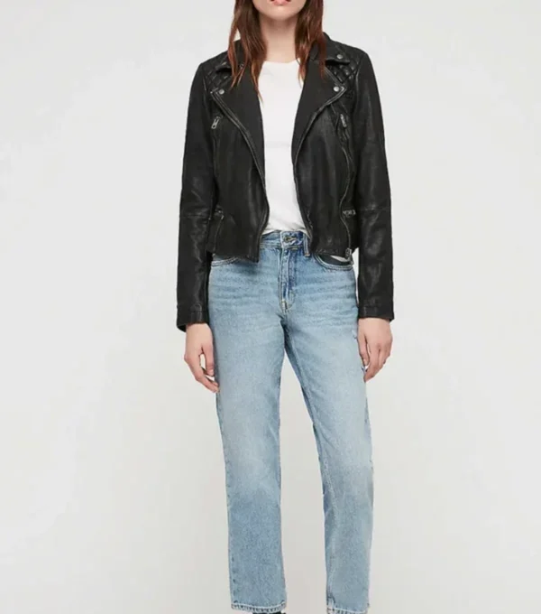 Women Quilted black leather jacket on Sale