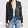 Women Slim Fit Black Biker Jacket in Leather