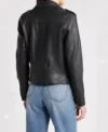 Women Slim Fit Black Biker Jacket in Leather Back