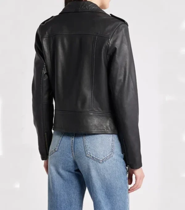 Women Slim Fit Black Biker Jacket in Leather Back