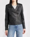 Women Slim Fit Black Biker Jacket in Leather Front
