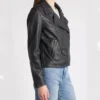 Women Slim Fit Black Biker Jacket in Leather Side Look