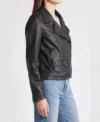 Women Slim Fit Black Biker Jacket in Leather Side Look
