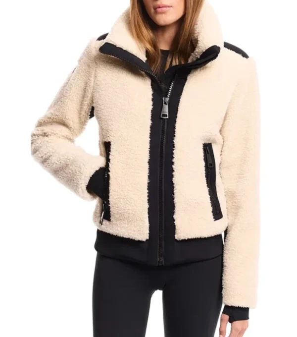 Women White Zip-Up Shearling Jacket