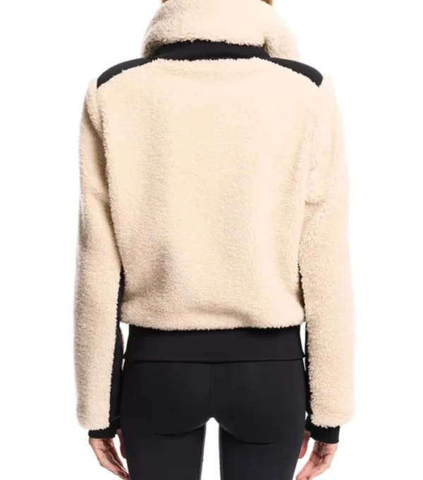 Women White Zip-Up Shearling Jacket Back