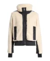 Women White Zip-Up Shearling Jacket Front