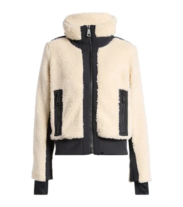 Women White Zip-Up Shearling Jacket Front