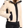 Women White Zip-Up Shearling Jacket Side Look