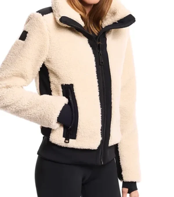 Women White Zip-Up Shearling Jacket Side Look