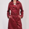 Women’s Belted Red Leather Trench Coat