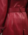 Women’s Belted Red Leather Trench Coat Back