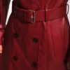 Women’s Belted Red Leather Trench Coat Belted