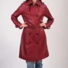 Women’s Belted Red Leather Trench Coat Front