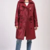 Women’s Belted Red Leather Trench Coat on Sale
