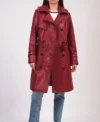 Women’s Belted Red Leather Trench Coat on Sale
