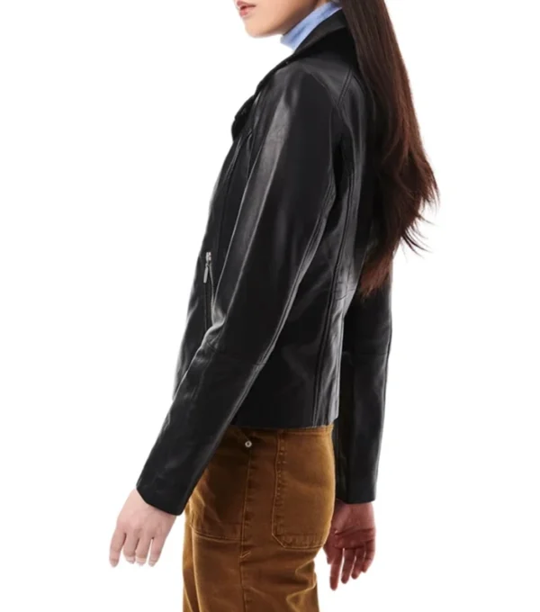 Women’s Black Biker Leather Jacket Back