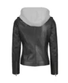 Women's Black Biker Leather Jacket with Attached Hoodie Black