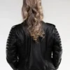 Women’s Black Biker Leather Jacket with Quilted Sleeves Back